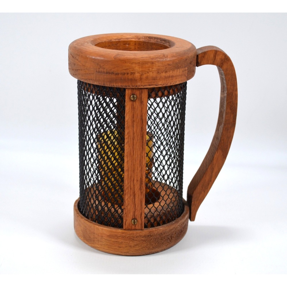 Vintage Wooden Oak Brown Votive  Candle Holder Lantern‎ Meyer Mill 7.25"  x 4.25